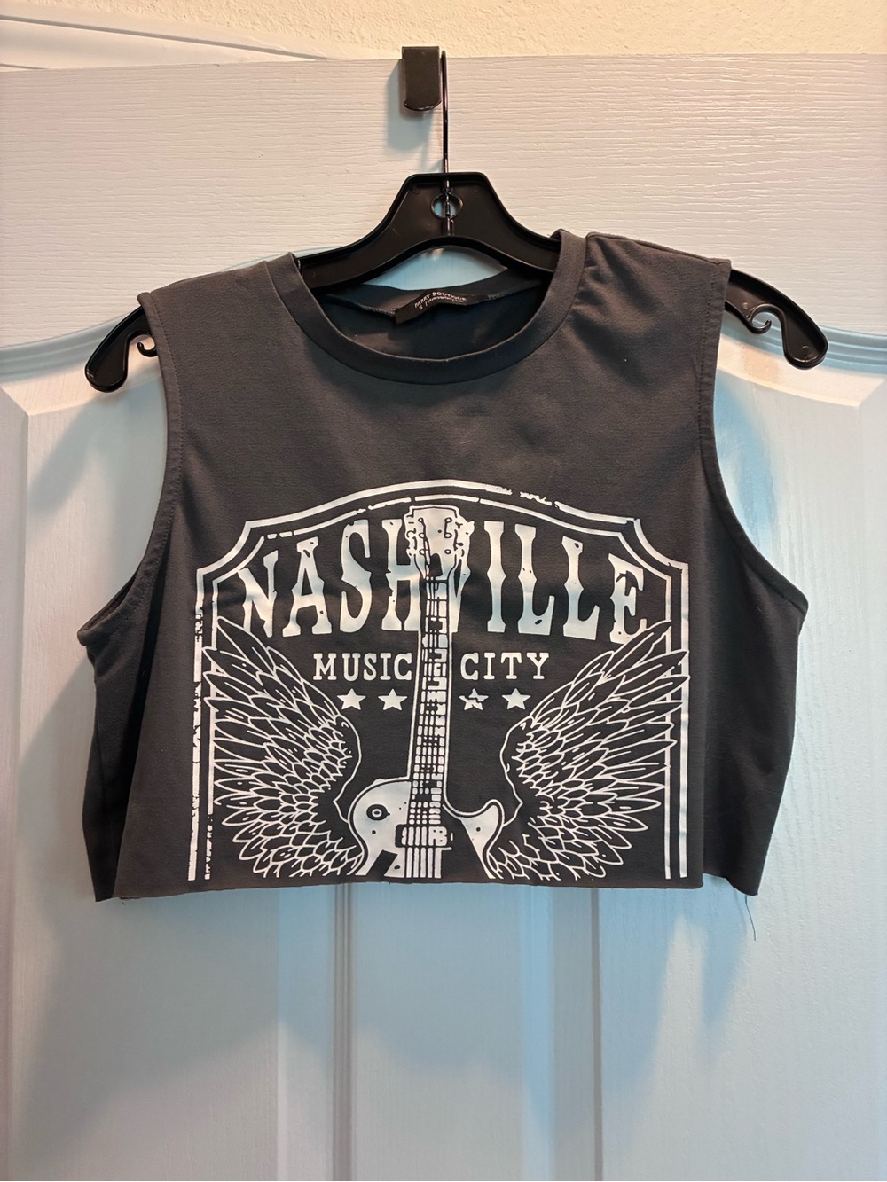 Nashville Music City Cropped Tank Top - Black & White Graphic in Small